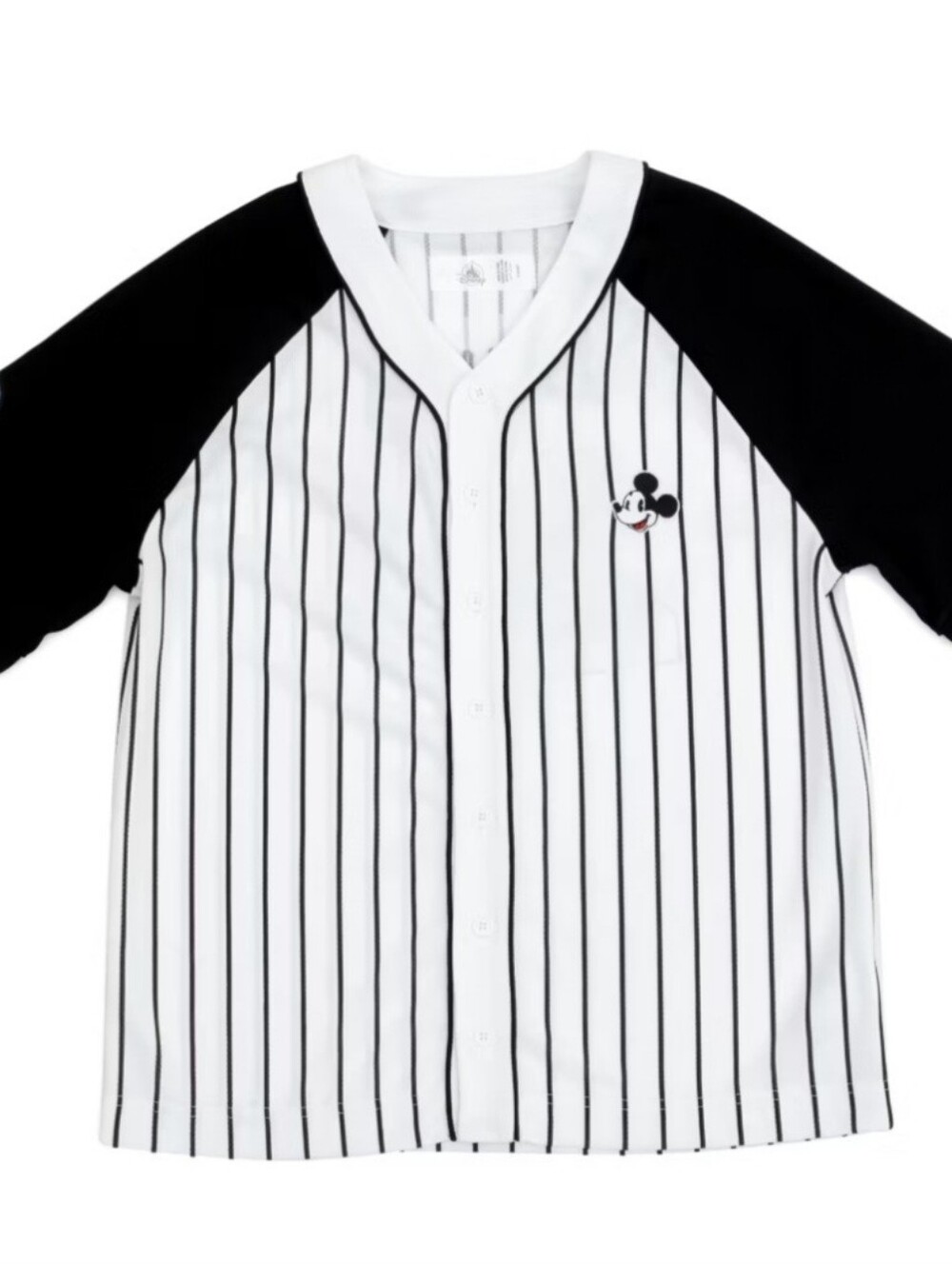 Men's Black & White  DISNEY Pinstripe Baseball Shirt with Mickey - Picture 2 of 11